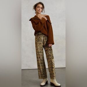Anthropologie x Mare Mare velvet cheetah animal print slim pants size XS